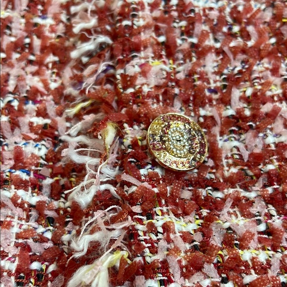 Red Blazer with Textured Fabric and Rounded Collar - Picture 4 of 6